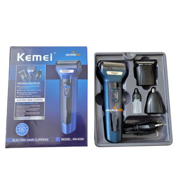 Kemei Km-6330 3 In 1 Professional Hair Trimmer Super Grooming Kit Shaver Clipper Nose Trimmer For Men - Image 6