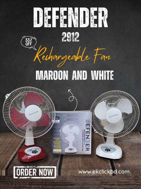 Defender 2912 Rechargeable Multi-Function 12 Fan - White and Maroon