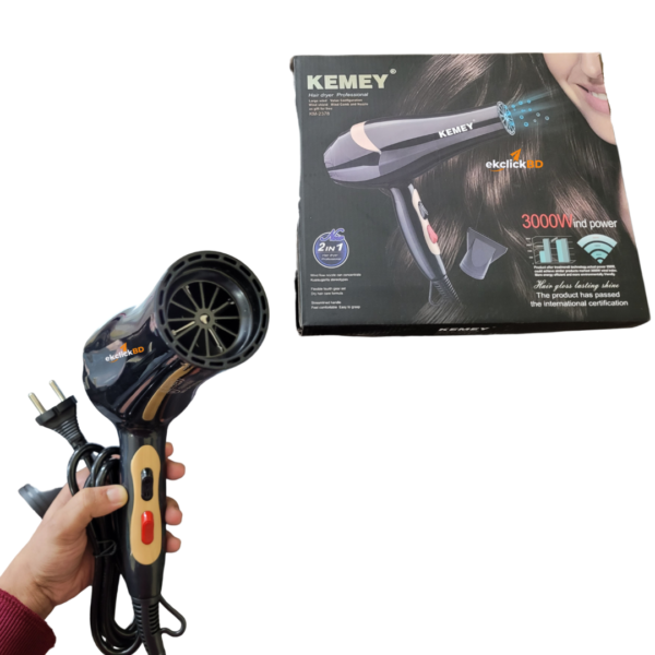 Kemey KM-2378 Professional Hair Dryer - 2 in 1 Hair Dryer 3000Watt d Power - Black - Image 3