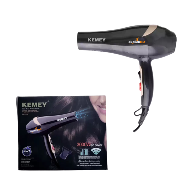 Kemey KM-2378 Professional Hair Dryer - 2 in 1 Hair Dryer 3000Watt d Power - Black